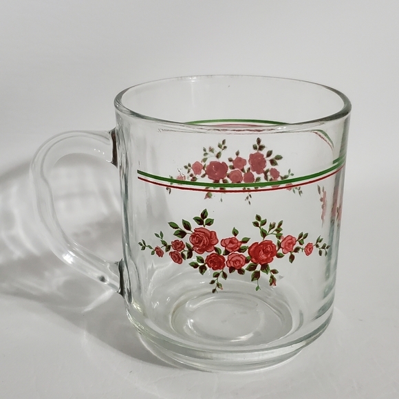 Vintage Luminarc Clear Coffee Mug Roses Glass Cup - Picture 3 of 6